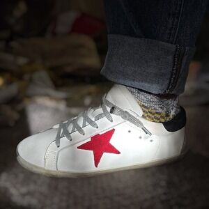 GOLDEN GOOSE Super Star Mens LEFT SHOE ONLY 44 White Red Leather Low Top Sneaker